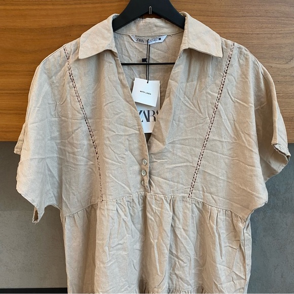 ZARA LACE TRIM LINEN BLEND MINI DRESS, SIZE S - Picture 8 of 12